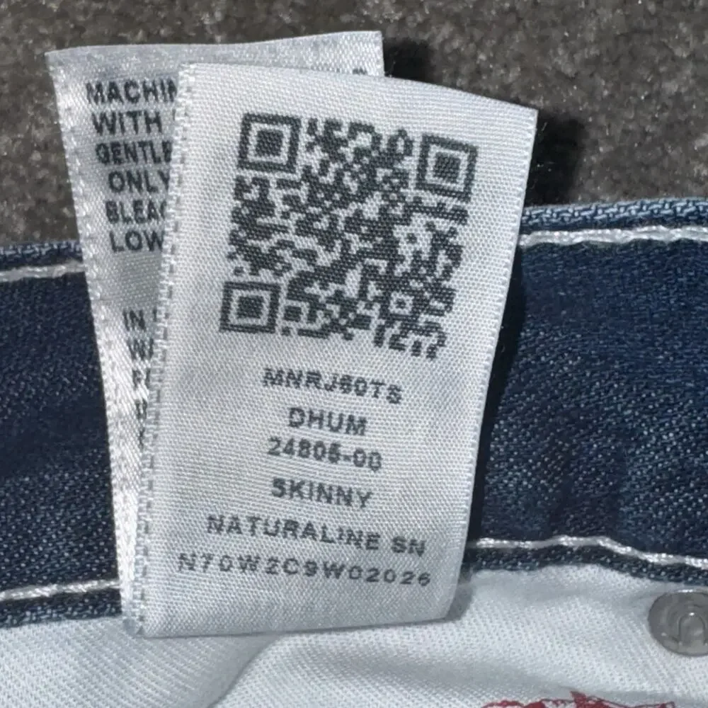 True Religion Mens 40 Skinny Fit Jeans Blue Distressed Denim‎ Designer USA